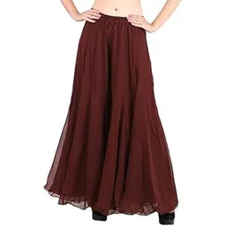 kvish Regular Loose Fit Solid Colour Georgette Flared Sharara Palazzo for Women (Brown-X-Large)-picture-29
