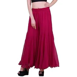 Kvish Regular Loose Fit Solid Colour Georgette Flared Sharara Palazzo for Women (Pink-X-Large)-picture-10
