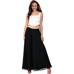 kvish Umbrella Flared Relaxed Fit Stylish Solid Georgette Palazzo or Bottoms for Women's and Girls-picture-42