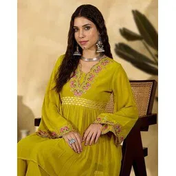 kvs fab Women Embroidery A-line Kurta Set-picture-14