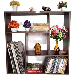 KVS Furniture Swastik Shape/Sqaure Shape/Engineered Wood Bookshelf Multipurpose Home Decor Storage Rack Bookcase Showcase for Home Library, Office Modern Book Rack Big (Brown)-image-16