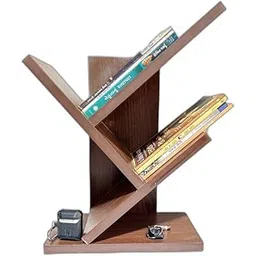 KVS Furniture Wooden Book Rack,Space Saver Engineered Wood Book Shelf for Home,Living Room and Office,Table Top Free Standing Organizer,Modern Tree Shape Bookcase (Brown) DIY(Do-It-Yourself)-image-0