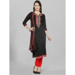 Kvsfab Black & Red Embroidered Pure Cotton Unstitched Dress Material-picture-16