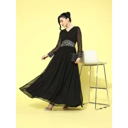 Kvsfab Floral Embroidered Georgette Fit & Flare Maxi Dress-picture-13