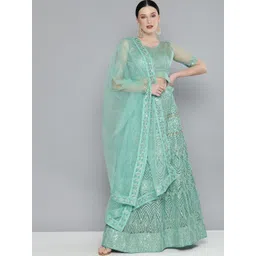 Kvsfab Green & Silver-Toned Embellished Sequinned Semi-Stitched Lehenga & Unstitched Blouse With Dupatta-picture-10