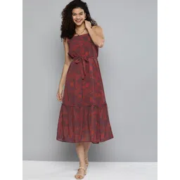 Kvsfab Maroon Floral Georgette A-Line Midi Dress-picture-20