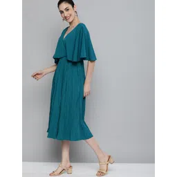 Kvsfab Teal Layered Crepe A-Line Midi Dress image 3