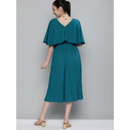 Kvsfab Teal Layered Crepe A-Line Midi Dress image 4