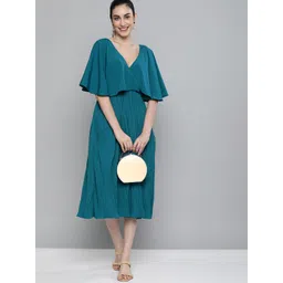 Kvsfab Teal Layered Crepe A-Line Midi Dress image 5