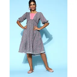 Kvsfab Women Attractive Grey Floral Indie Gal Dress-picture-41