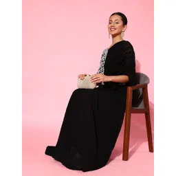 Kvsfab Women Black Floral Embroidered Regular Sequinned Top with Skirt-picture-15