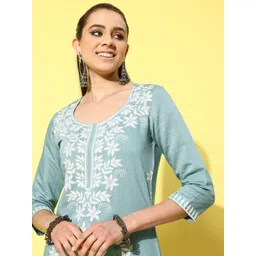 Kvsfab Women Floral Embroidered Regular Chikankari Kurta with Trousers-picture-39