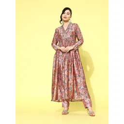 Kvsfab Women Floral Printed Pleated Kurta with Trousers-picture-19