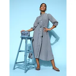 Kvsfab Women  Grey Polka Dotted Statement Collar Dress-picture-35