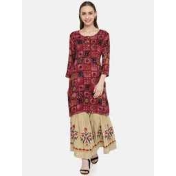 Kvsfab Women Pink & Beige Printed Straight Kurta with Sharara-picture-33