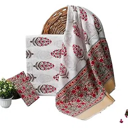 Kwathi Woman's & Girls White Red Jaipuri Floral Printed Unstitched Pure Cotton Kurta Set & Dress Material With Dupatta-picture-24