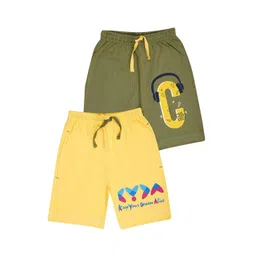 KYDA KIDS Boys Olive & Yellow Pack Of 2 Graphic Printed Shorts-picture-17
