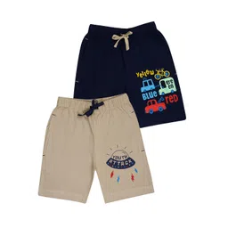 KYDA KIDS Boys Pack of 2 Beige & Blue Printed Shorts-picture-19