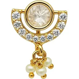 kyoot jewels Traditional Marathi Nath Clip-On Gold-Plated Nose Ring Diamond Studded and Pearl Drop For Girls and Women-picture-48