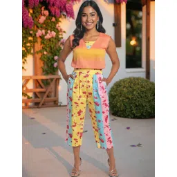 KYVO Candy Digital Printed Crop Top With High Waist Pleated Pant Co-Ords-picture-29