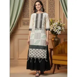 KYVO Women Ethnic Motifs Printed Thread Work Chanderi Silk Kurta-picture-17