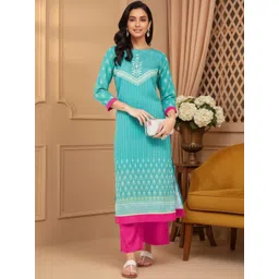 KYVO Women Printed Flared Sleeves Thread Work Kurta-picture-12