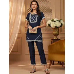KYVO Women Regular Thread Work Pure Cotton Kurti with Trousers-picture-22