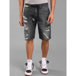 KZ07 By Kazo Men Grey Printed High-Rise Denim Shorts-picture-13