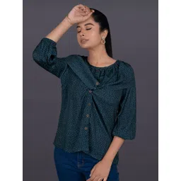 La Aimee Polka Dot Print Jewel Neck Crepe Top-picture-35