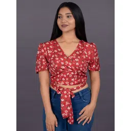 La Aimee Print Crepe Blouson Crop Top-picture-24