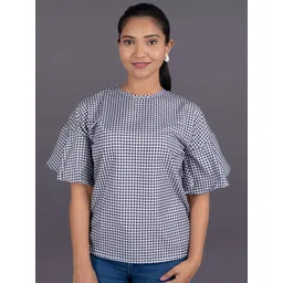 La Aimee Women Checked Flared Sleeves Top-picture-32