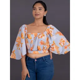 La Aimee Women Floral Print Off-Shoulder Flared Sleeve Blouson Top-picture-10
