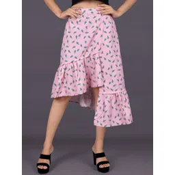 La Aimee Women Printed Flared Knee Length Frill Skirt-picture-13