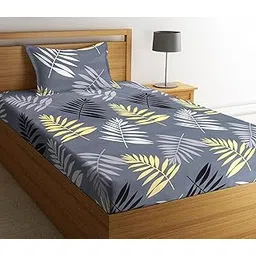 la' amour Prime Collection Offered 180TC Single Bedsheet Size (60X90) with 1 Matching Pillow Covers Size (17X27) Color-White Yellow & Grey- (Multicolor)| TC - 180-picture-16