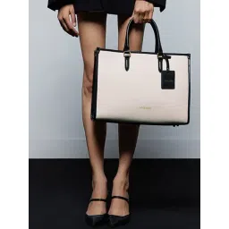 LA ELLORE Black & Off White Color Block Medium Shoulder Bag-picture-2