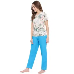 La Intimo Beige & Blue Printed T-Shirt With Pyjamas image 3