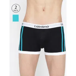 La Intimo Black & Teal Blue Comfort Fit Striped Trunks - Pack Of 2-picture-16