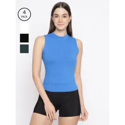 La Intimo Black, Cream, Bottel Green, Royal Blue Bold Babe Camisole (Pack of 4)-picture-18