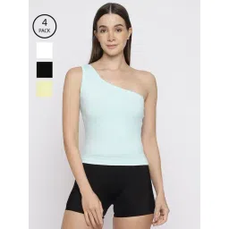 La Intimo Black, Cream, Sea Green, Yellow Eased Elegance Camisole (Pack of 4)-picture-39