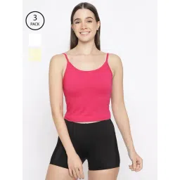 La Intimo Dark Pink, Yellow, Cream Forever Beauty Camisole (Pack of 3)-picture-42