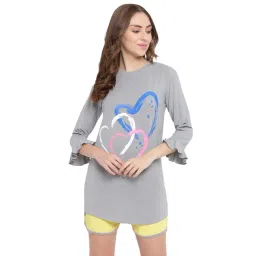 La Intimo Grey & Yellow Printed T-Shirt With Shorts-image-28