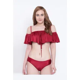 La Intimo Maroon Striped Bra & Bikini Panty-picture-39