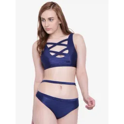 La Intimo Navy Blue Solid Beach Bold Bikini Bra & Panty-picture-21