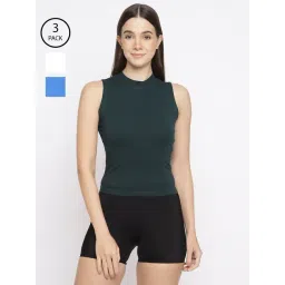 La Intimo Royal Blue, Bottle Green, Cream Bold Babe Camisole (Pack of 3)-picture-27