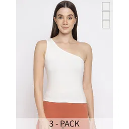 La Intimo Women Pack Of 3 Cotton Non-Padded One Shoulder Camisoles-picture-40