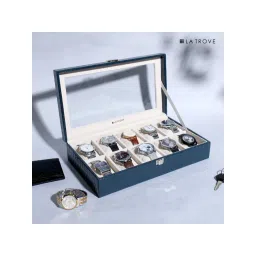 La Trove 10 Slot Watch Display Box Case Organiser With Glass Top Blue-picture-12