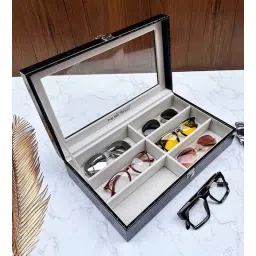 la trove Black Elegant 6 Slot Sunglass Box With Glass Top-picture-34
