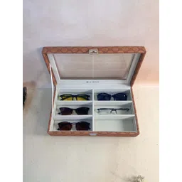 La Trove Unisex 6 Slot Tan Leather Sunglass Organizer Glass Top Box for Wardrobe Closet-picture-38