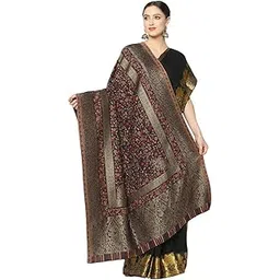 la vastraa Women's Wool Soft Kani Golden Weave Border Black Shawl-picture-52