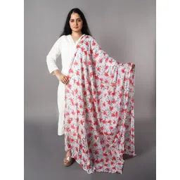 la velora Pure Cotton Floral Print White Women Dupatta-picture-11